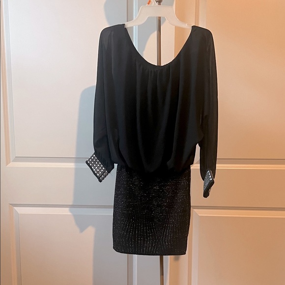 Chic Black Mini Dress with Embellished Cuffs - Picture 1 of 4
